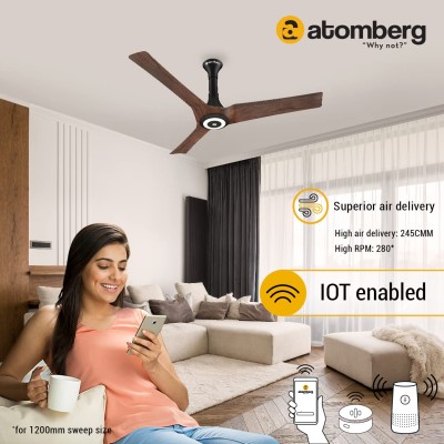 Atomberg Aris 1200mm Dark Teakwood BLDC Ceiling Fan with IoT & Remote Control | Smart Fan with Noiseless Operation 