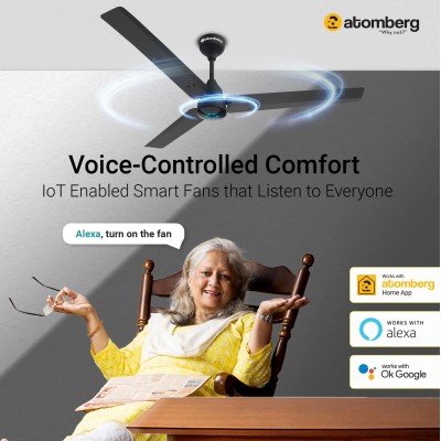 Atomberg Renesa Smart 1200mm Midnight Black BLDC Ceiling Fan with IoT & Remote | Energy Efficient Ceiling Fan| High Air Delivery with LED Indicators 