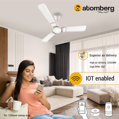 Atomberg Erica Smart 1200mm Snow White BLDC Ceiling Fan with IoT & Remote | BEE 5 star Rated Energy Efficient Ceiling Fan | High Air Delivery with LED Indicator | 2+1 Year Warranty 