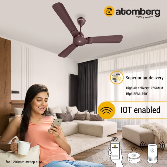 Atomberg Erica Smart 1200mm Umber Brown BLDC Ceiling Fan with IoT & Remote | Energy Efficient Ceiling Fan | High Air Delivery with LED Indicator 