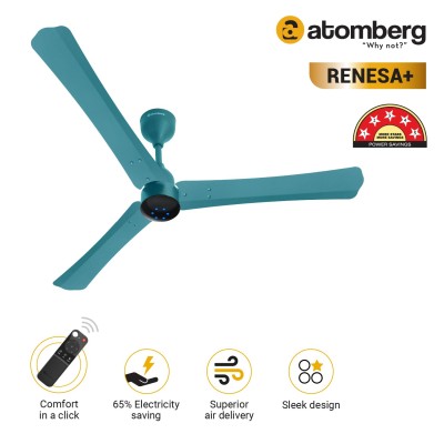 Atomberg Renesa+ 1200mm Aegean Blue BLDC Ceiling Fan with Remote Control | BEE 5 star Rated Energy Efficient Ceiling Fan | High Air Delivery with LED Indicators | 2+1 Year Warranty 