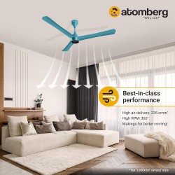 Atomberg Renesa+ 1200mm Aegean Blue BLDC Ceiling Fan with Remote Control | BEE 5 star Rated Energy Efficient Ceiling Fan | High Air Delivery with LED Indicators | 2+1 Year Warranty 