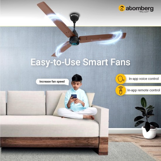 Atomberg Renesa Smart 1200mm Brown & Black BLDC Ceiling Fan with IoT & Remote |Energy Efficient Ceiling Fan | High Air Delivery with LED Indicators 