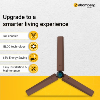 Atomberg Renesa Smart 1200mm Brown & Black BLDC Ceiling Fan with IoT & Remote |Energy Efficient Ceiling Fan | High Air Delivery with LED Indicators 