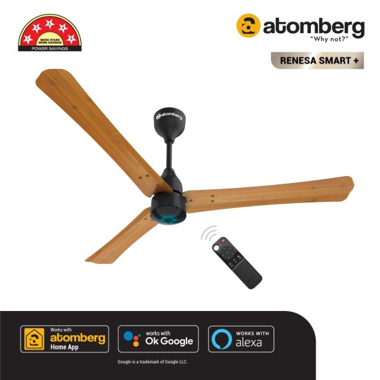 Atomberg Renesa Smart+ 1200mm Golden Oakwood BLDC Ceiling Fan with IoT & Remote | Energy Efficient Ceiling Fan | High Air Delivery with LED Indicators 