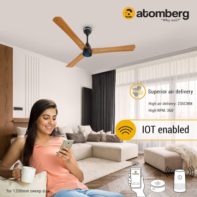 Atomberg Renesa Smart+ 1200mm Golden Oakwood BLDC Ceiling Fan with IoT & Remote | Energy Efficient Ceiling Fan | High Air Delivery with LED Indicators 