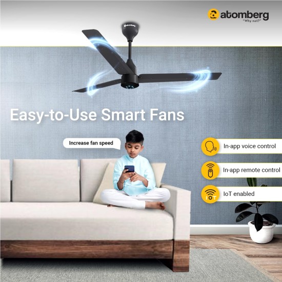 Atomberg Renesa Smart 1200mm Pebble Grey BLDC Ceiling Fan with IoT & Remote |Energy Efficient Ceiling Fan | High Air Delivery with LED Indicators 