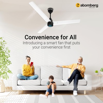 Atomberg Renesa Smart 1200mm White & Black BLDC Ceiling Fan with IoT & Remote |Energy Efficient Ceiling Fan | High Air Delivery with LED Indicators 