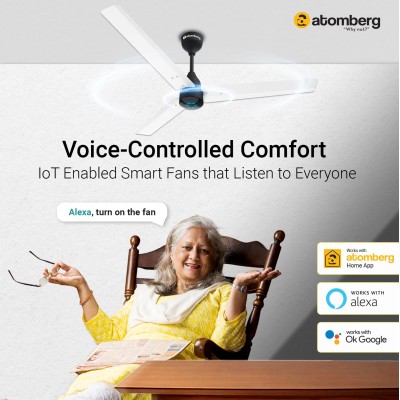 Atomberg Renesa Smart 1200mm White & Black BLDC Ceiling Fan with IoT & Remote |Energy Efficient Ceiling Fan | High Air Delivery with LED Indicators 