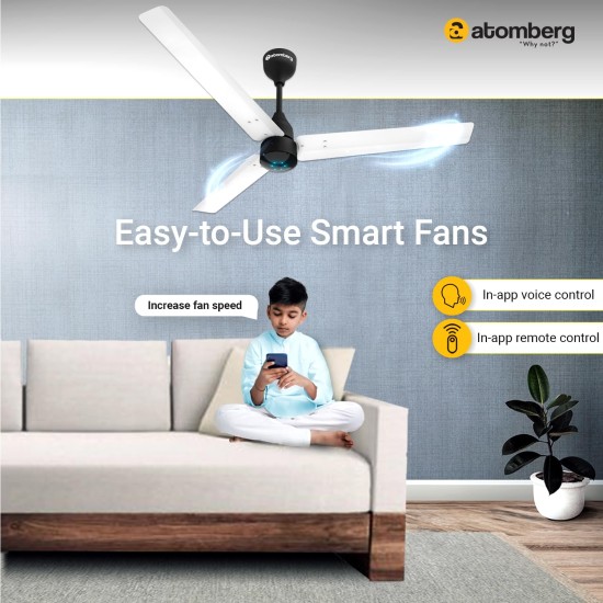 Atomberg Renesa Smart 1200mm White & Black BLDC Ceiling Fan with IoT & Remote |Energy Efficient Ceiling Fan | High Air Delivery with LED Indicators 