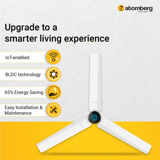 Atomberg Renesa Smart 1200mm White & Black BLDC Ceiling Fan with IoT & Remote |Energy Efficient Ceiling Fan | High Air Delivery with LED Indicators 