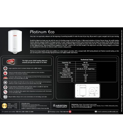 Racold Platinum Eco 50L 3kW White Vertical Storage Water Heater (Geyser)