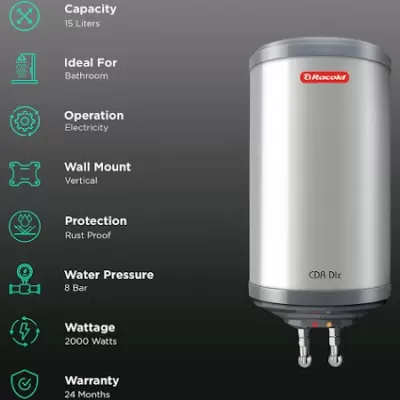 Racold CDR DLX PLUS 15 L Vertical 2KW Water Heater Geyser Wall, White