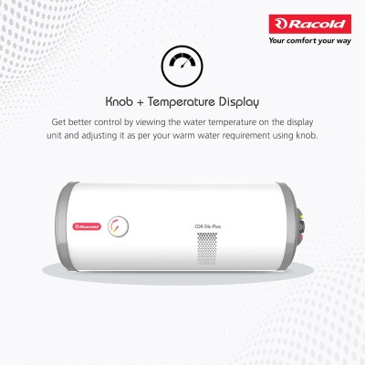 Racold CDR DLX Plus RHS 15L Horizontal 2KW Energy Efficient Storage Water Heater(Geyser) with Free Installation & Pipes|Temperature Display & Knob|Fits Under False Ceilings|Titanium Enameled Coating