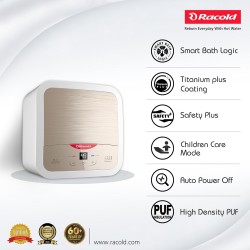 Racold Omnis DG 10L Vertical 2KW Storage Water Heater (Geyser) Sandstorm Gold|Digital Display| Touch Control|Auto Diagnosis| Suitable for High Rise Buildings|Free Standard Installation & Pipes