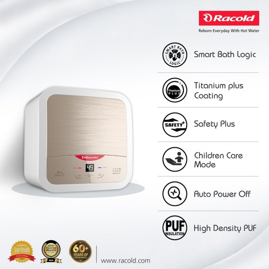 Racold Omnis DG 25L Vertical 2KW Storage Water Heater (Geyser) Sandstorm Gold|Digital Display| Touch Control|Auto Diagnosis| Suitable for High Rise Buildings|Free Standard Installation & Pipes