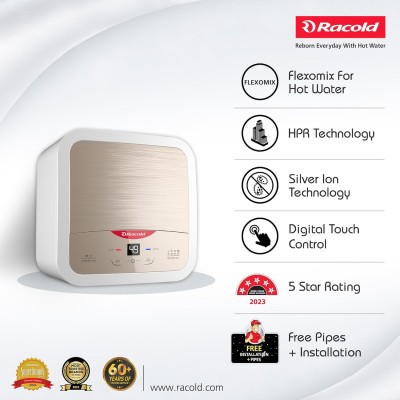 Racold Omnis DG 10L Vertical 2KW Storage Water Heater (Geyser) Sandstorm Gold|Digital Display| Touch Control|Auto Diagnosis| Suitable for High Rise Buildings|Free Standard Installation & Pipes