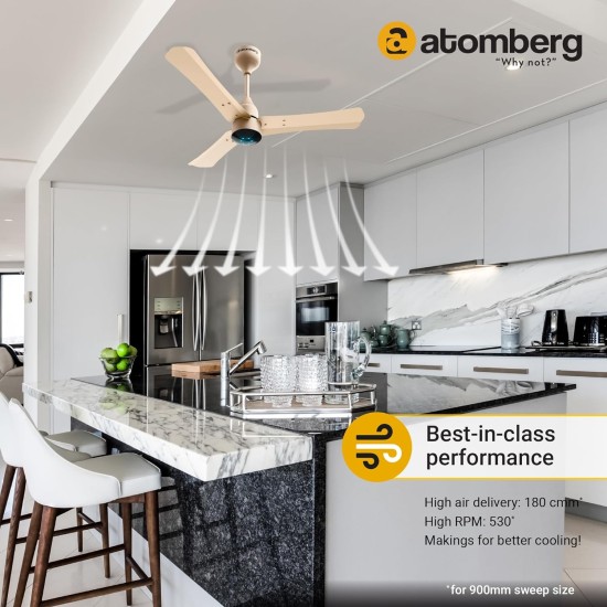 Atomberg Renesa+ 900mm Metallic Gold BLDC Ceiling Fan with Remote Control | BEE 5 star Rated Energy Efficient Ceiling Fan | High Air Delivery with LED Indicators | 2+1 Year Warranty 