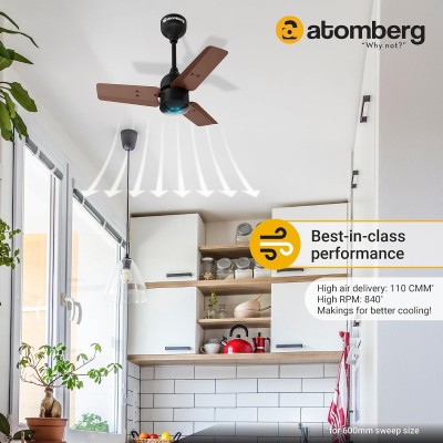 Atomberg Renesa 600mm Brown & Black BLDC Ceiling Fan with Remote Control | BEE 5 star Rated Energy Efficient Ceiling Fan | High Air Delivery with LED Indicators | 2+1 Year Warranty 