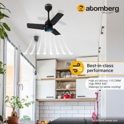 Atomberg Renesa 600mm Midnight Black BLDC Ceiling Fan with Remote Control | BEE 5 star Rated Energy Efficient Ceiling Fan | High Air Delivery with LED Indicators | 2+1 Year Warranty 