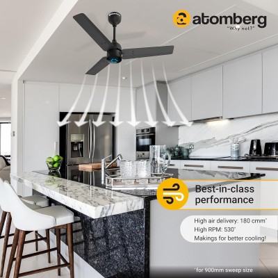 Atomberg Renesa 900mm Midnight Black BLDC Ceiling Fan with Remote Control | BEE 5 star Rated Energy Efficient Ceiling Fan | High Air Delivery with LED Indicators | 2+1 Year Warranty 