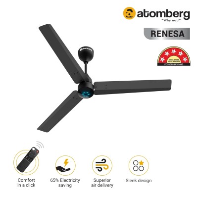 Atomberg Renesa 1200mm Midnight Black BLDC Ceiling Fan with Remote Control | BEE 5 star Rated Energy Efficient Ceiling Fan | High Air Delivery with LED Indicators | 2+1 Year Warranty 