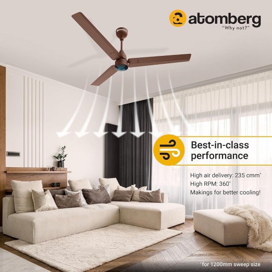 Atomberg Renesa 1200mm Matte Brown BLDC Ceiling Fan with Remote Control | BEE 5 star Rated Energy Efficient Ceiling Fan | High Air Delivery with LED Indicators | 2+1 Year Warranty 