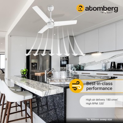 Atomberg Renesa 900mm Glossy White BLDC Ceiling Fan with Remote Control | BEE 5 star Rated Energy Efficient Ceiling Fan | High Air Delivery with LED Indicators | 2+1 Year Warranty 