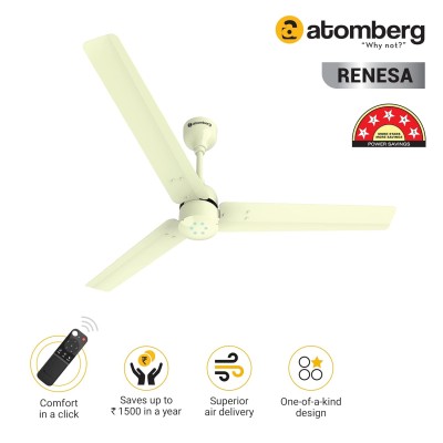 Atomberg Renesa 1200mm Glossy Ivory BLDC Ceiling Fan with Remote Control | BEE 5 star Rated Energy Efficient Ceiling Fan | High Air Delivery with LED Indicators | 2+1 Year Warranty 