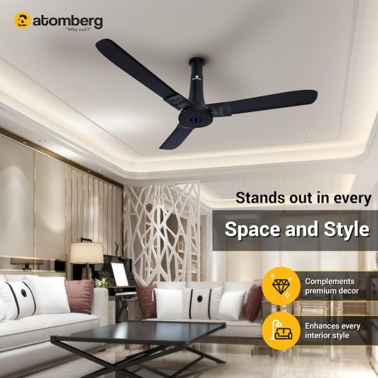 Atomberg  Renesa Studio Plus 1200mm Onyx Black BLDC Ceiling Fan with Remote Control | BEE 5 star Rated Energy Efficient Ceiling Fan | High Air Delivery with LED Indicators | 2+1 Year Warranty 