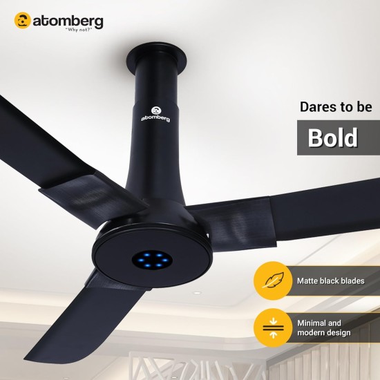 Atomberg  Renesa Studio Plus 1200mm Onyx Black BLDC Ceiling Fan with Remote Control | BEE 5 star Rated Energy Efficient Ceiling Fan | High Air Delivery with LED Indicators | 2+1 Year Warranty 