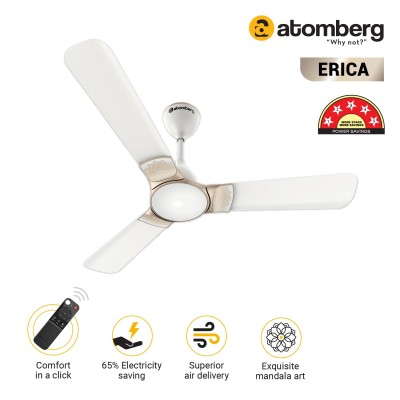 Atomberg Erica 1200mm Snow White BLDC Ceiling Fan with Remote Control | BEE 5 star Rated Energy Efficient Ceiling Fan | High Air Delivery with LED Indicator | 2+1 Year Warranty 