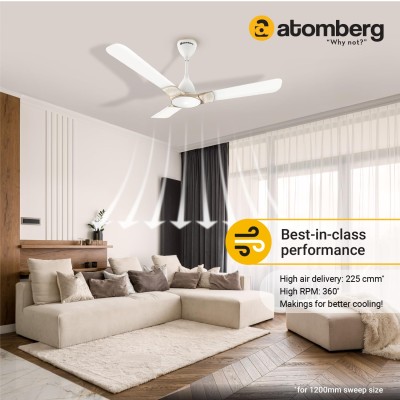 Atomberg Erica 1200mm Snow White BLDC Ceiling Fan with Remote Control | BEE 5 star Rated Energy Efficient Ceiling Fan | High Air Delivery with LED Indicator | 2+1 Year Warranty 