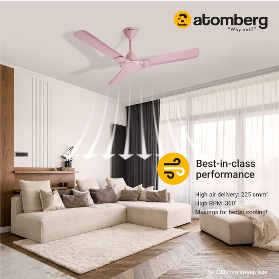 Atomberg Erica 1200mm Lotus Pink BLDC Ceiling Fan with Remote Control | BEE 5 star Rated Energy Efficient Ceiling Fan | High Air Delivery with LED Indicator | 2+1 Year Warranty 