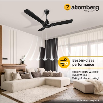 Atomberg Erica 1200mm Midnight Black BLDC Ceiling Fan with Remote Control | BEE 5 star Rated Energy Efficient Ceiling Fan | High Air Delivery with LED Indicator | 2+1 Year Warranty 