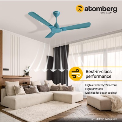 Atomberg Erica 1200mm Aegean Blue BLDC Ceiling Fan with Remote Control | BEE 5 star Rated Energy Efficient Ceiling Fan | High Air Delivery with LED Indicator | 2+1 Year Warranty 