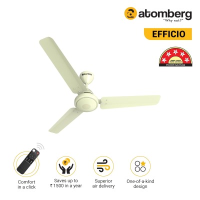 Atomberg Efficio 1200mm Glossy Ivory| BLDC Motor 5 Star Rated Classic Ceiling Fans with Remote Control | High Air Delivery Fan with LED Indicators | Upto 65% Energy Saving 