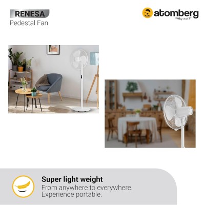 Atomberg Renesa 400mm Snow White Pedestal Fan for Home | Silent BLDC Stand Fan | LED Display | 6 Speeds | Remote with Oscillation, Timer, Sleep | 1+1 Year Warranty 