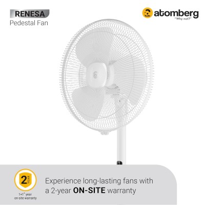 Atomberg Renesa 400mm Snow White Pedestal Fan for Home | Silent BLDC Stand Fan | LED Display | 6 Speeds | Remote with Oscillation, Timer, Sleep | 1+1 Year Warranty 