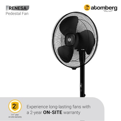 Atomberg Renesa Midnight Black 400mm Pedestal Fan for Home | Silent BLDC Stand Fan | LED Display | 6 Speeds | Remote with Oscillation, Timer, Sleep | 1+1 Year Warranty 