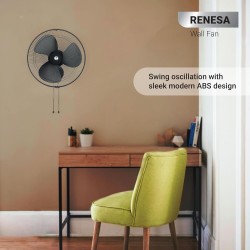 Atomberg Renesa Midnight Black 400mm Wall Mount Fan | Wall Fans for Home | Silent BLDC Wall Fan | Remote with Timer & Sleep Control | 1+1 Year Warranty 