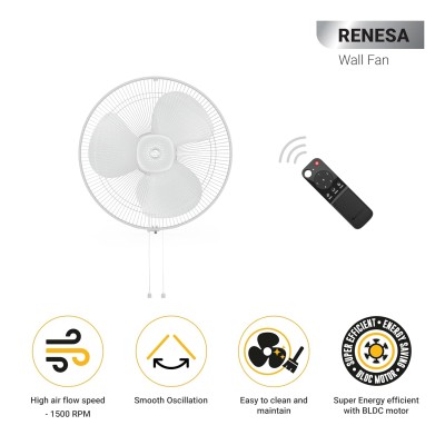 Atomberg Renesa Snow White 400mm Wall Mount Fan | Wall Fans for Home | Silent BLDC Wall Fan | Remote with Timer & Sleep Control | 1+1 Year Warranty 