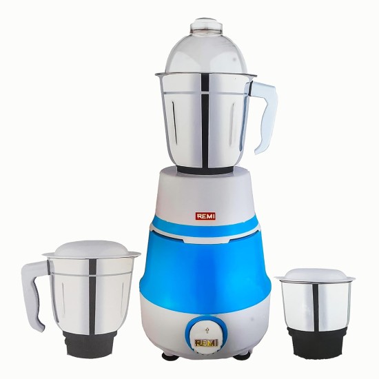 Remi Legend Mixer Grinder 600 Watt, With 3 Jars (3 Stainless Steel Jars) 4 Super Efficient Stainless Blades 2 Years Warranty Light-Blue (LEGEND 600 W)