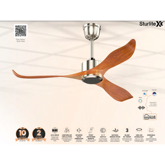 Sturlite's Airetor 1422mm ceiling fan(Satin Nickel+Darkwood)without LED