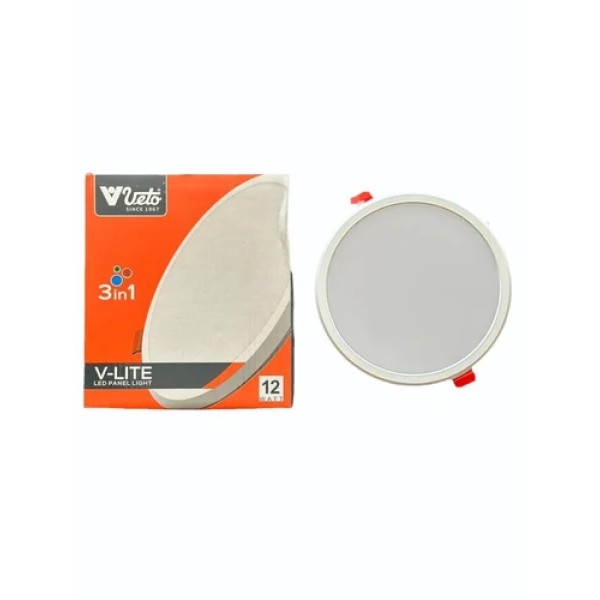 Veto V-LITE 3 In 1 LED Slim Panel Light (D/L, W/W) 12W RND