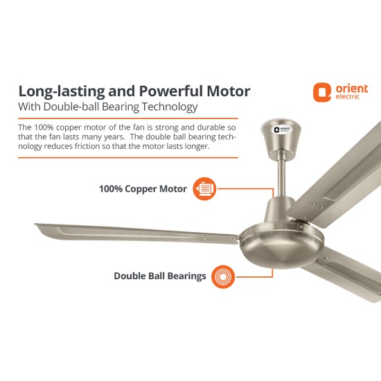 Orient Electric 1200mm Quasar Electroplated Decorative Ceiling Fan (Pewter Finish)
